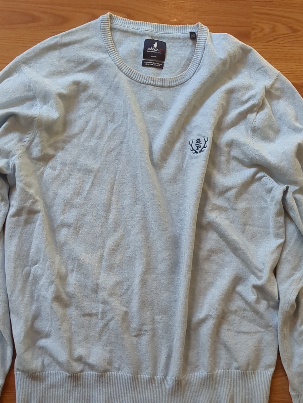 johnnie-O Wren Plaited Crewneck Silk Blend Sweater Maliblu Blue Men's Large